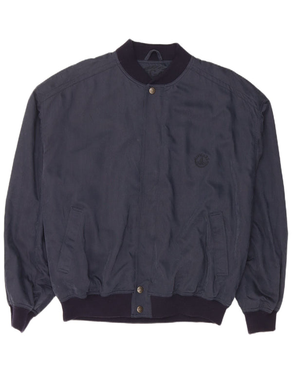 NAVIGARE Mens Bomber Jacket UK 40 Large Navy Blue Viscose