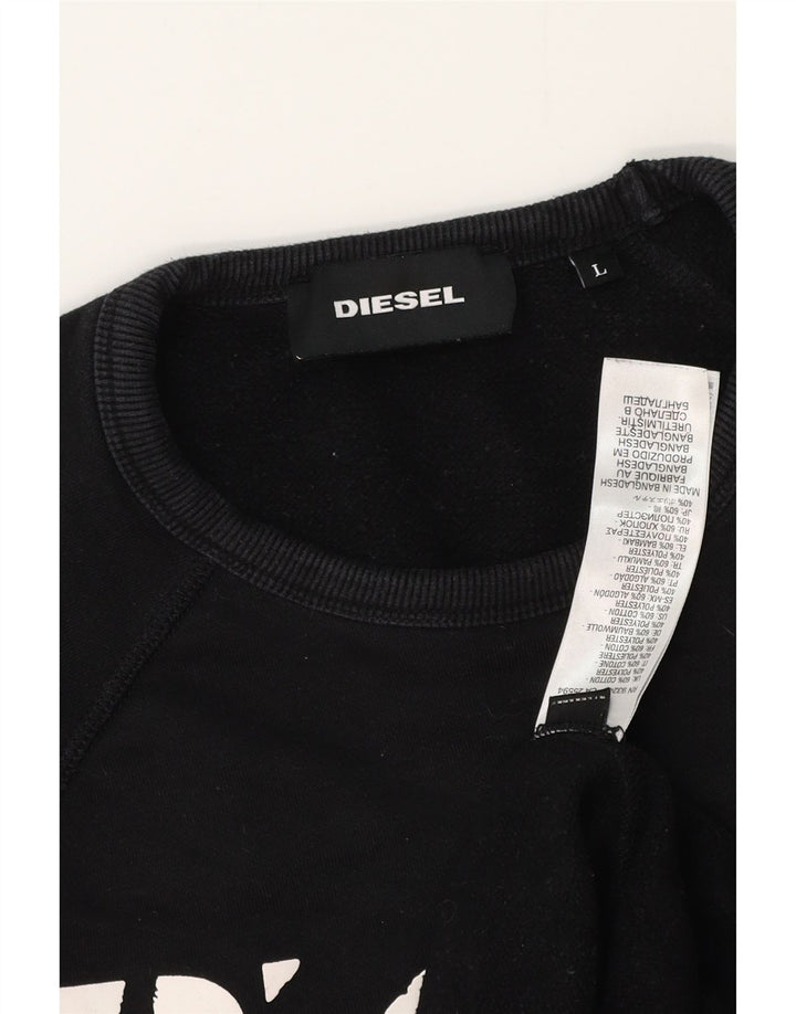 Diesel Mens Graphic Sweatshirt Jumper Large Black Cotton