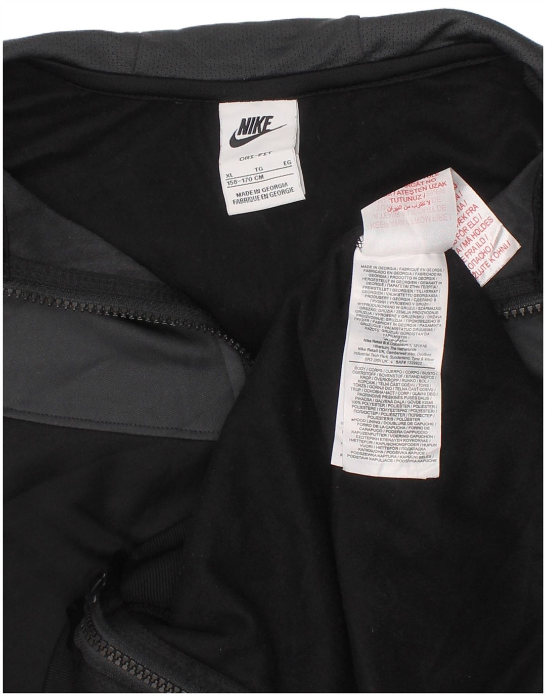 NIKE Boys Dri Fit Zip Hoodie Sweater 13-14 Years XL Black Colourblock