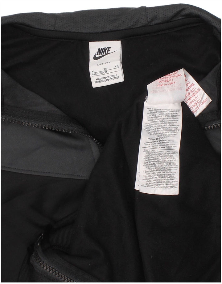 NIKE Boys Dri Fit Zip Hoodie Sweater 13-14 Years XL Black Colourblock