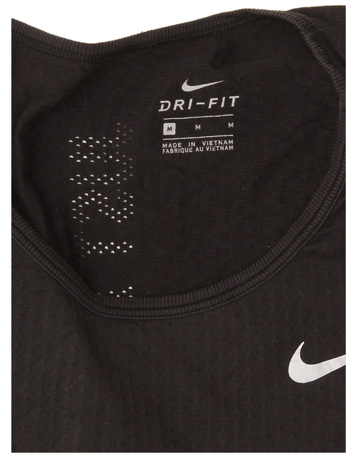 Nike Womens Dri Fit Top Long Sleeve UK 12 Medium Black Polyester