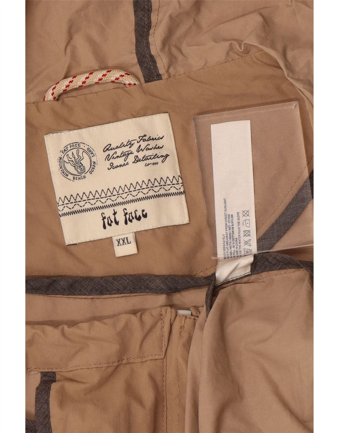 FAT FACE Mens Hooded Windbreaker Jacket UK 44 2XL Beige Cotton