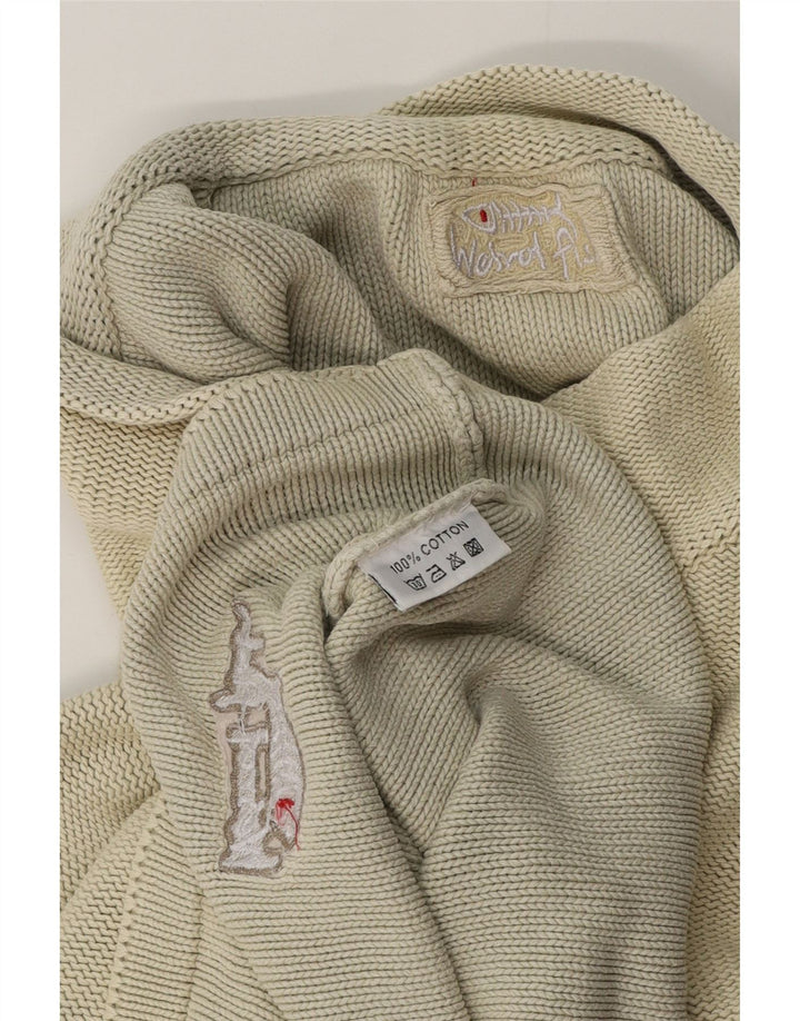 Weird Fish Mens Zip Neck Jumper Sweater Medium Beige Striped Cotton
