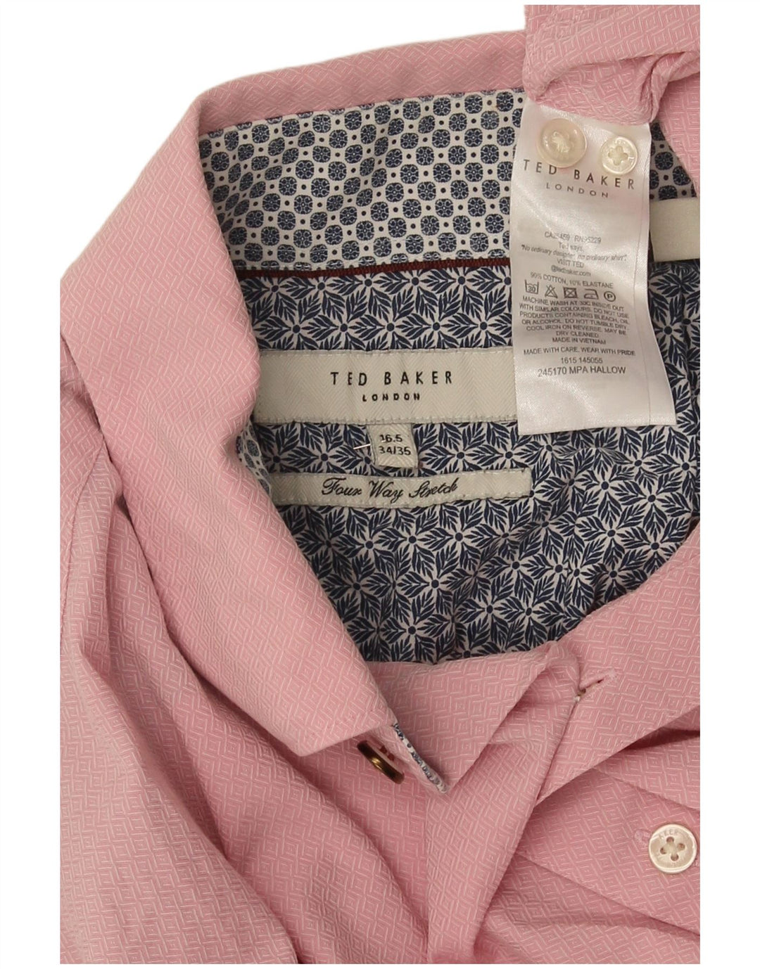 Ted Baker Mens Shirt Size 16 1/2 Large Pink Geometric Cotton