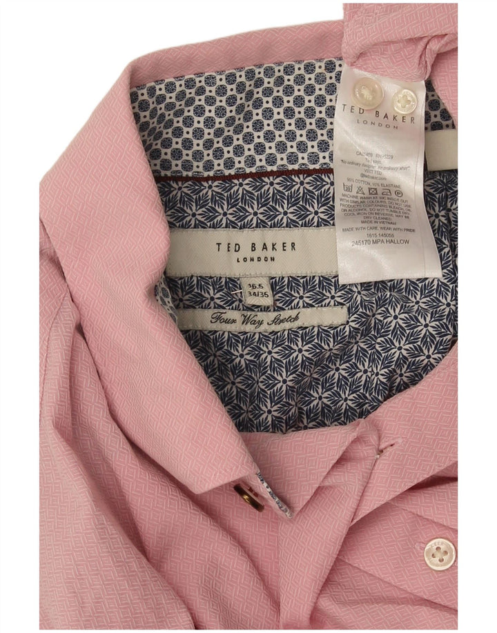 Ted Baker Mens Shirt Size 16 1/2 Large Pink Geometric Cotton