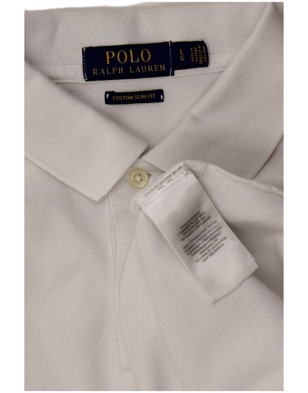 POLO RALPH LAUREN Mens Custom Slim Fit Polo Shirt Large White Cotton