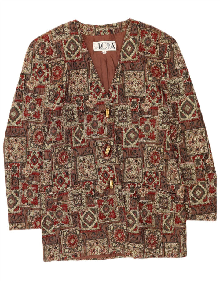 Vintage Womens 3 Button Blazer Jacket IT 46 Large Brown Patchwork Acetate