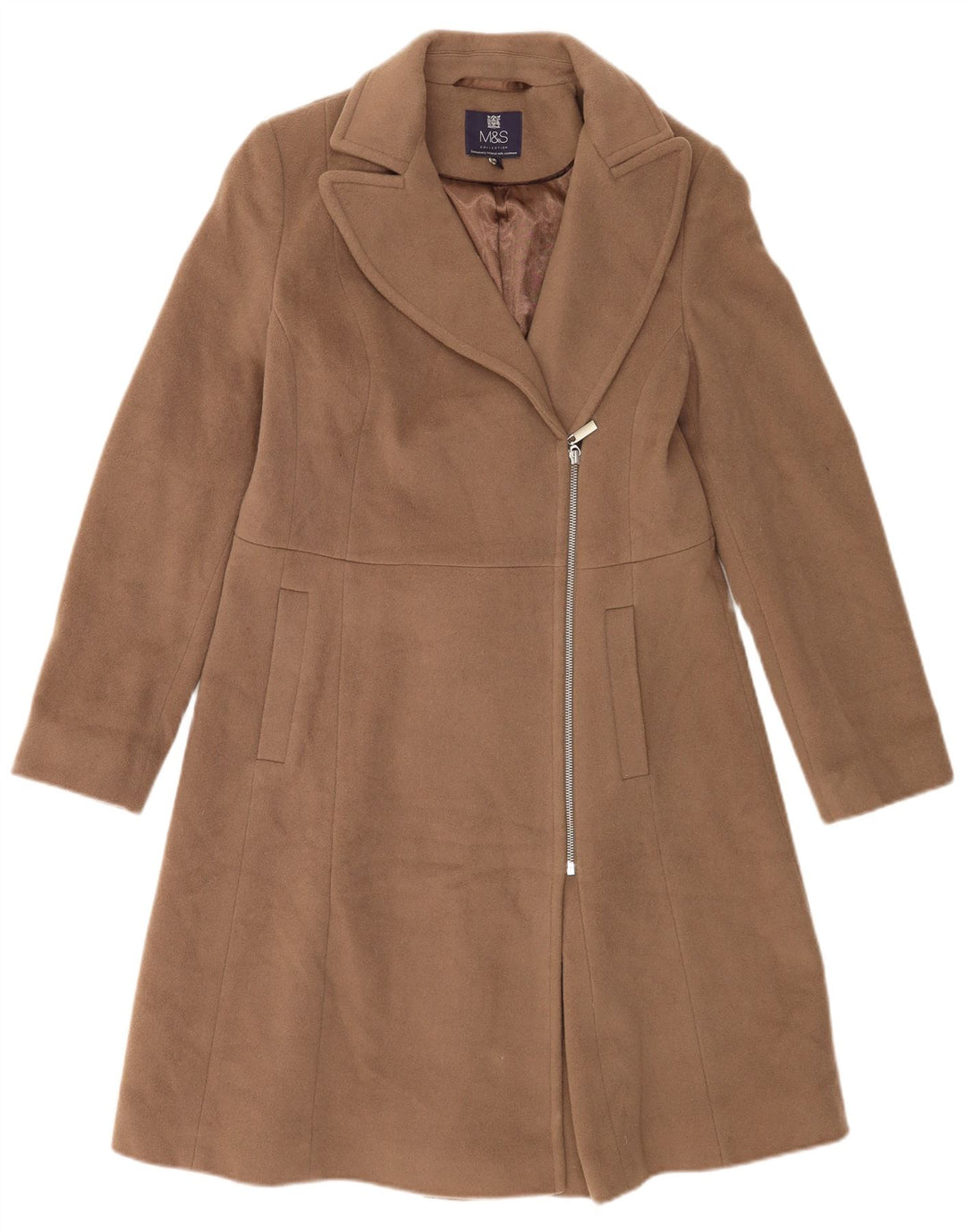 Marks & Spencer Womens Overcoat UK 10 Small Beige Wool