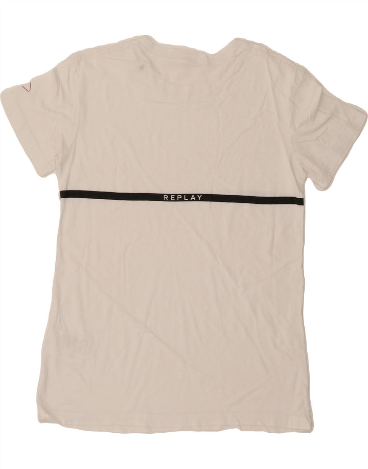 REPLAY Mens Graphic T-Shirt Top Small White Cotton Vintage Replay and Second-Hand Replay from Messina Hembry 