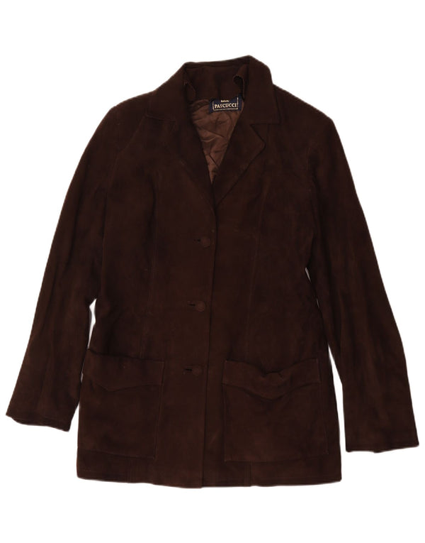 Pascucci Womens 3 Button Suede Blazer Jacket IT 44 Medium Brown Leather