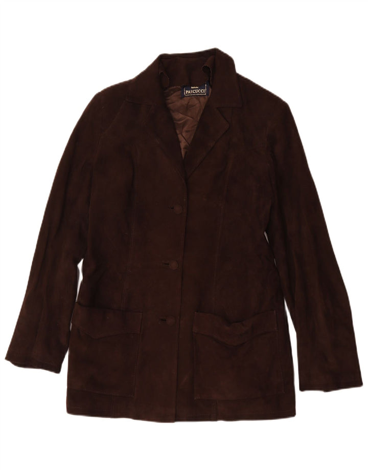 Pascucci Womens 3 Button Suede Blazer Jacket IT 44 Medium Brown Leather