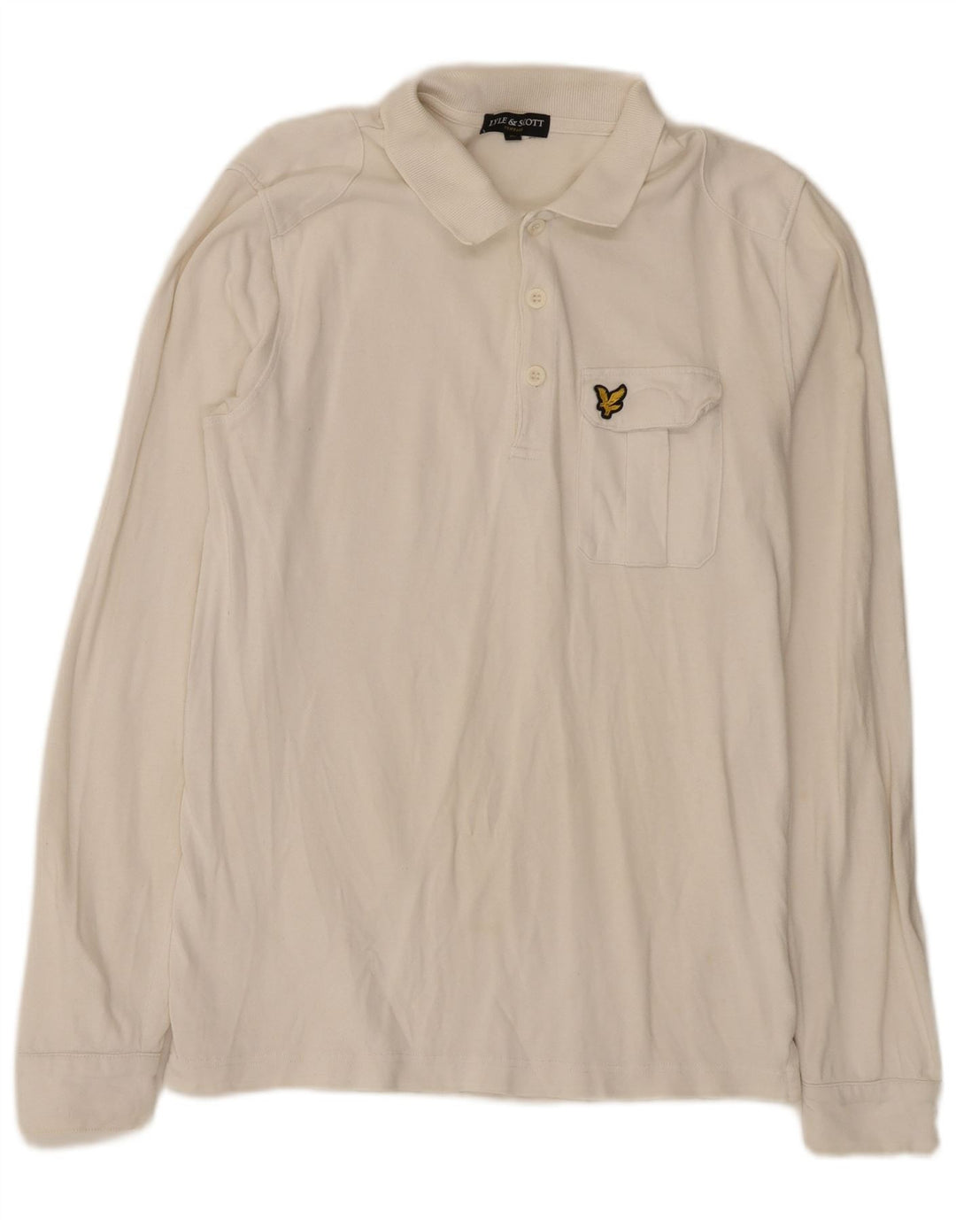 Lyle & Scott Mens Long Sleeve Regular Polo Shirt Medium Off White Cotton