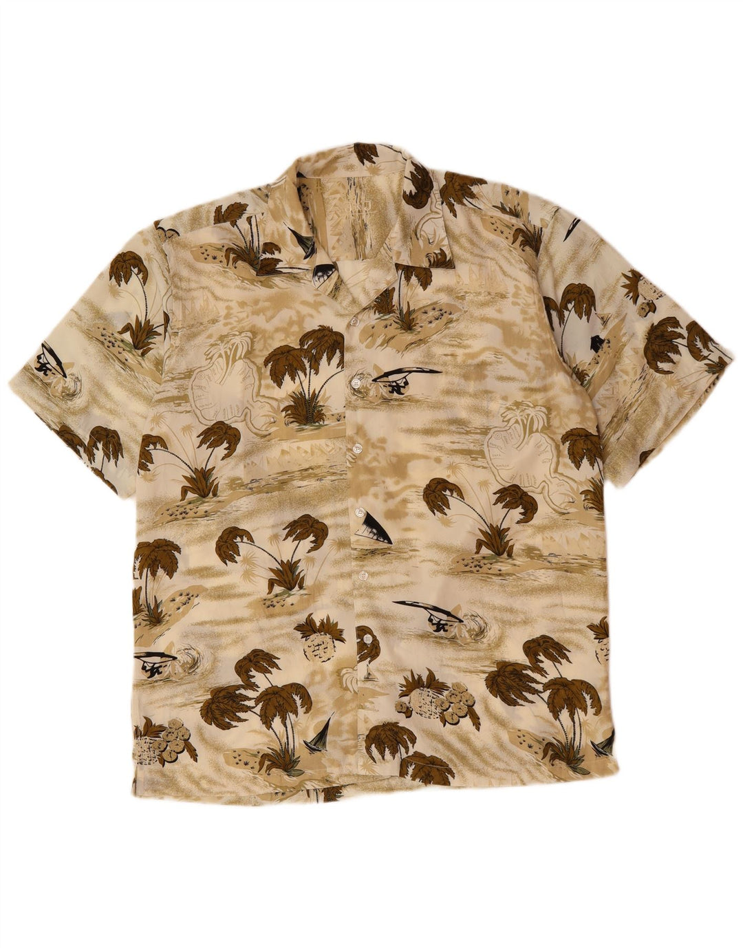 JACK & JONES Mens Short Sleeve Shirt Large Beige Hawaiian