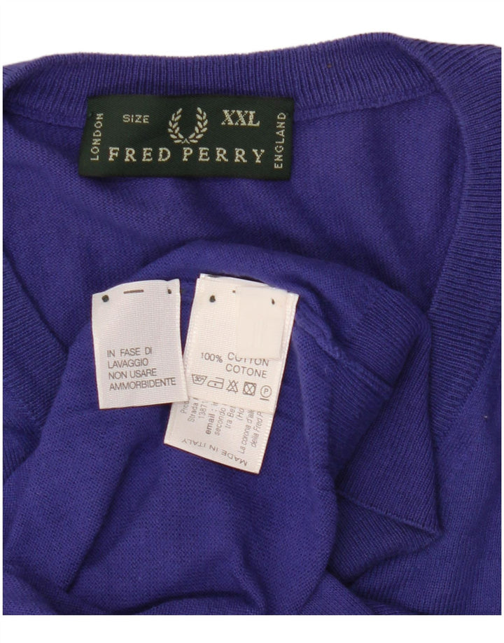 Fred Perry Mens V-Neck Jumper Sweater 2XL Purple Cotton