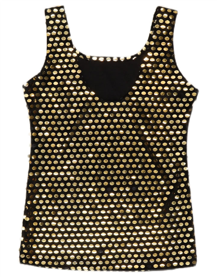 Vintage Womens Sleeveless Blouse Top UK 10 Small Black Polyester