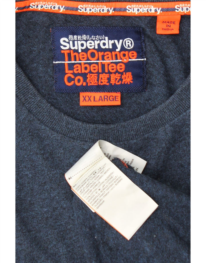 SUPERDRY Mens Top Long Sleeve 2XL Navy Blue Colourblock Cotton