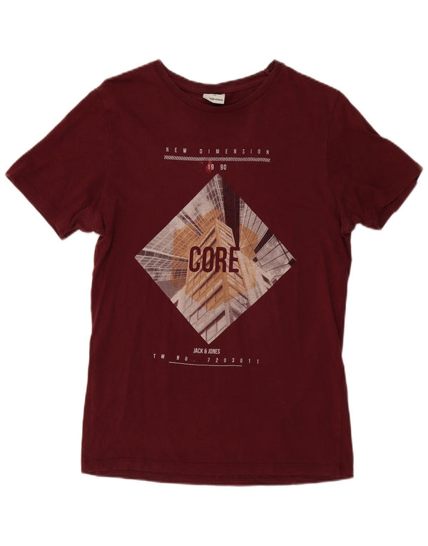 JACK & JONES Mens Core Graphic T-Shirt Top XS Burgundy Cotton