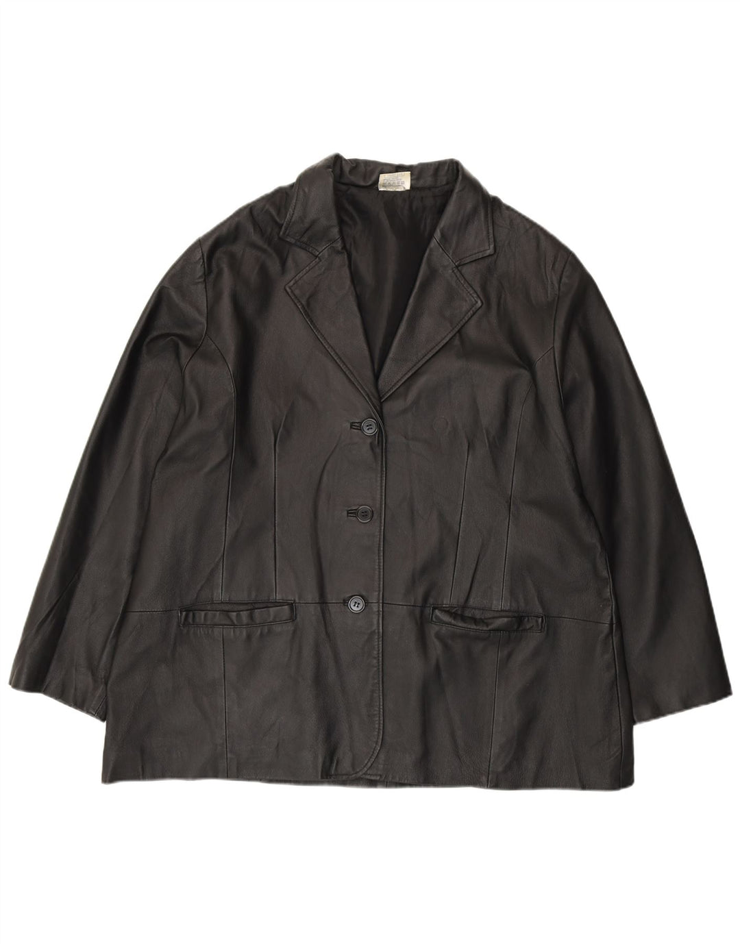 Agenda Womens 3 Button Leather Blazer Jacket UK 24 4XL Black Leather