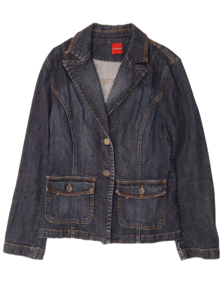 OLSEN Womens 2 Button Denim Blazer Jacket UK 14 Medium Blue Cotton