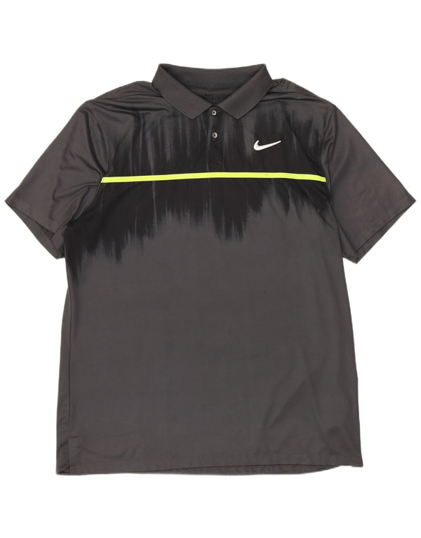 Nike Mens Dri Fit Standard Fit Polo Shirt Large Grey Colourblock Polyester