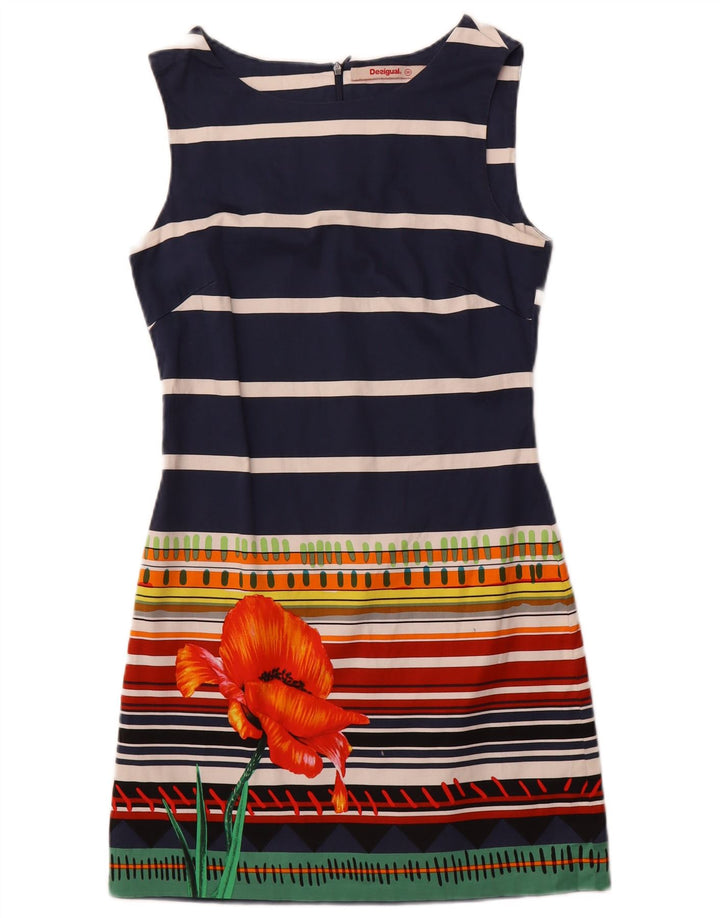 Desigual Womens Sleeveless Sheath Dress EU 36 Small Navy Blue Striped