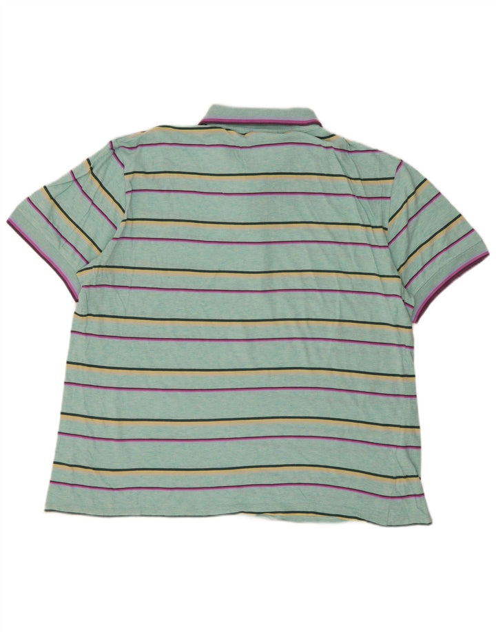 Lacoste Mens Polo Shirt Size 6 XL Turquoise Striped Cotton