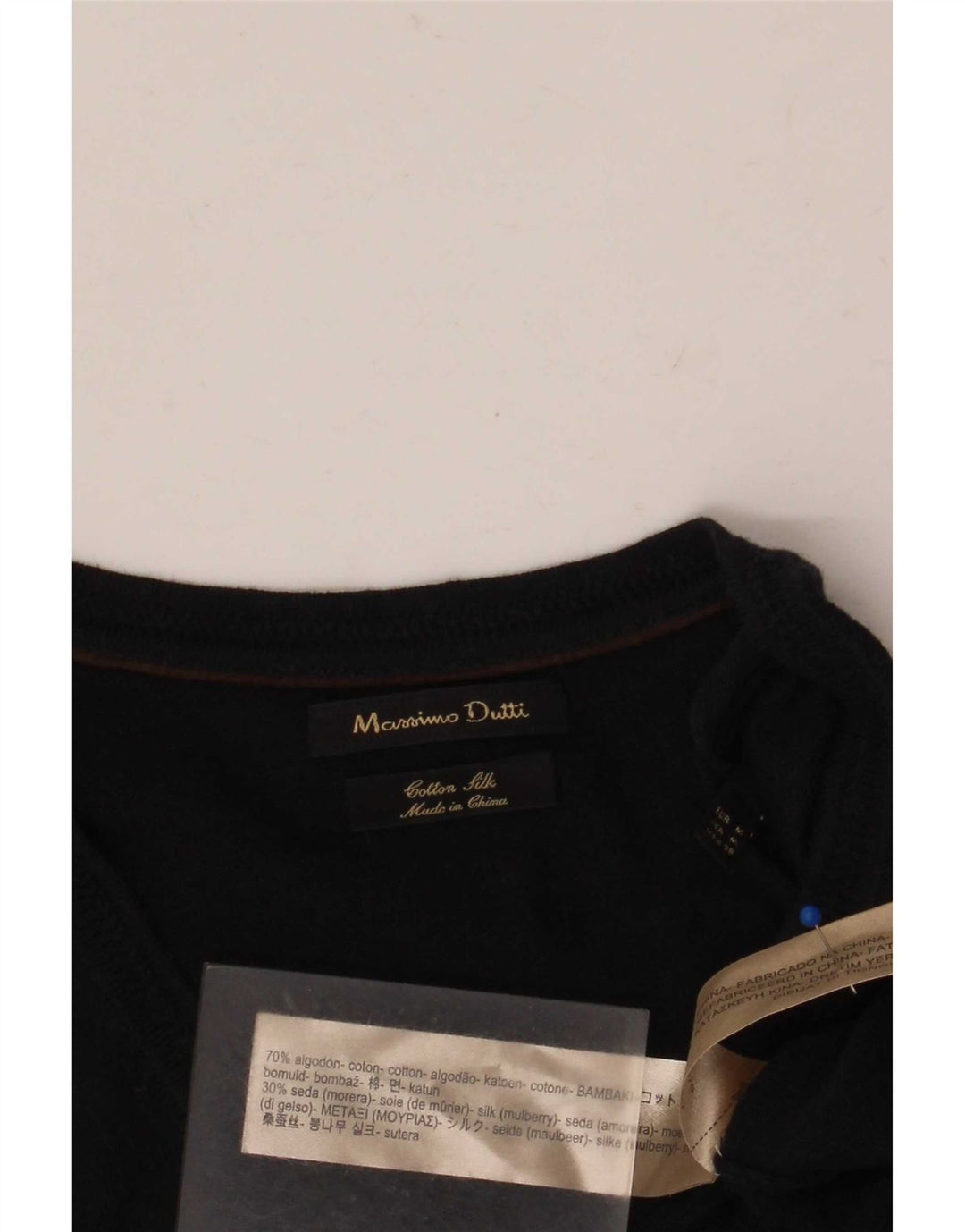 Massimo Dutti Mens V-Neck Jumper Sweater Medium Navy Blue Cotton