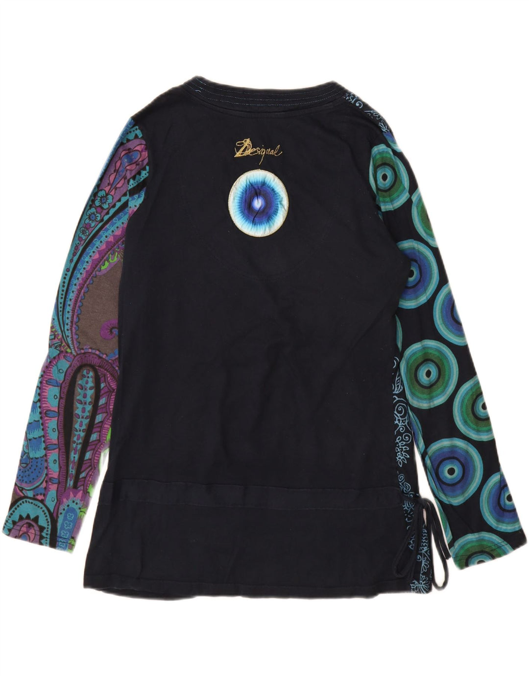 Desigual Womens Graphic Top Long Sleeve UK 18 XL Navy Blue Patchwork