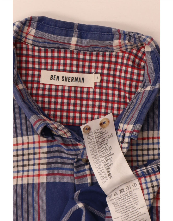 Ben Sherman Mens Shirt Large Navy Blue Check Cotton