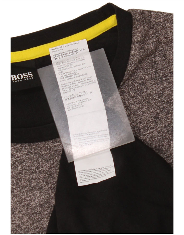 HUGO BOSS Mens Graphic T-Shirt Top Large Black Colourblock Cotton