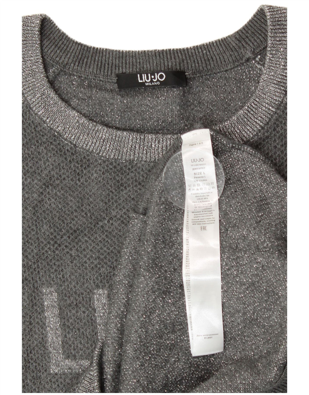 Liu Jo Womens Crew Neck Jumper Sweater UK 14 Large Silver Colourblock