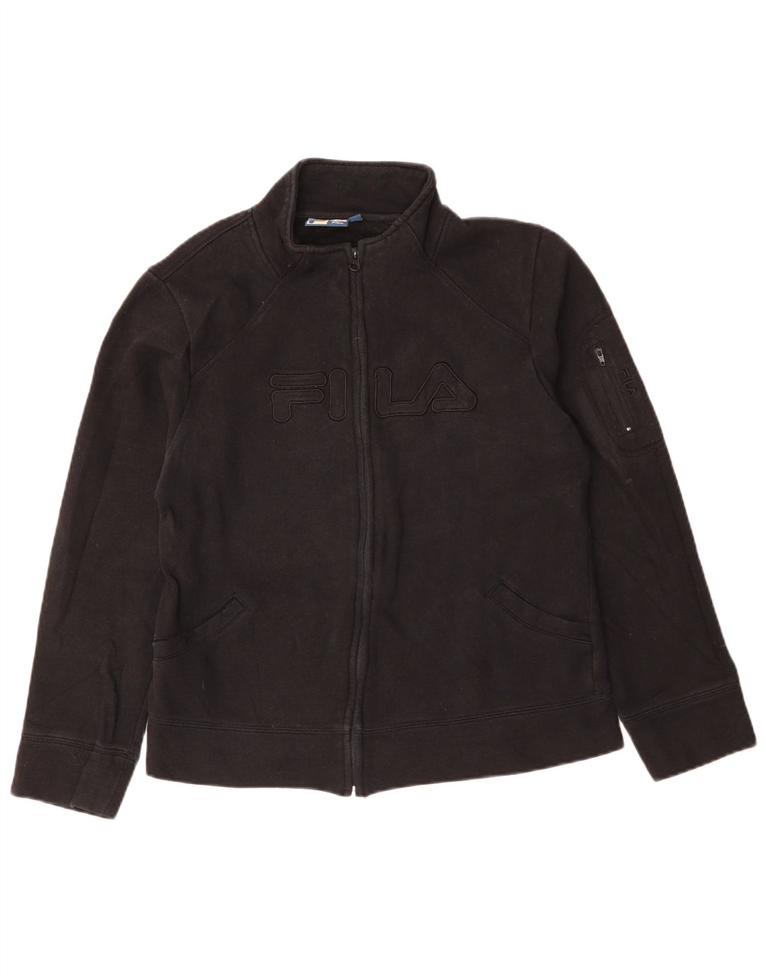 FILA Womens Graphic Tracksuit Top Jacket UK 16 Large Black Cotton