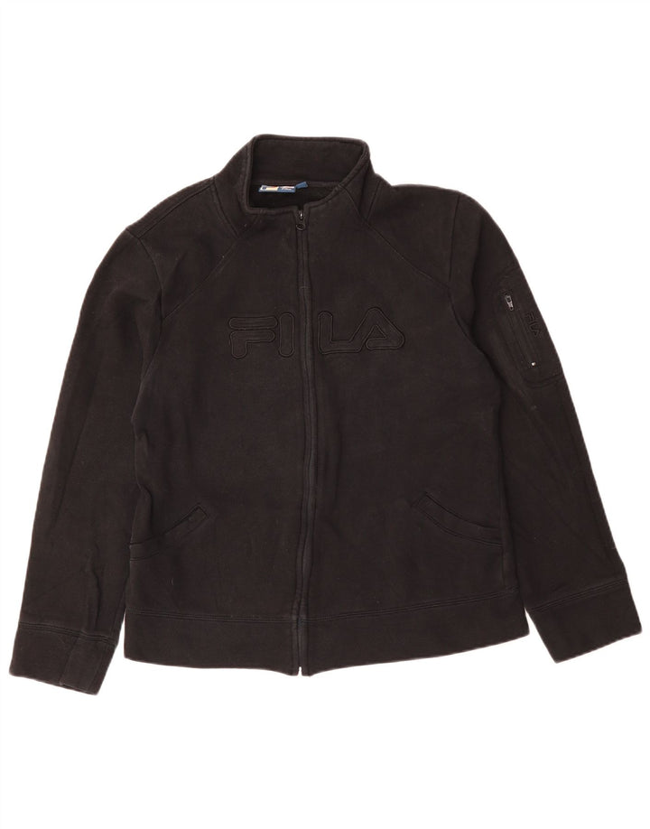 FILA Womens Graphic Tracksuit Top Jacket UK 16 Large Black Cotton