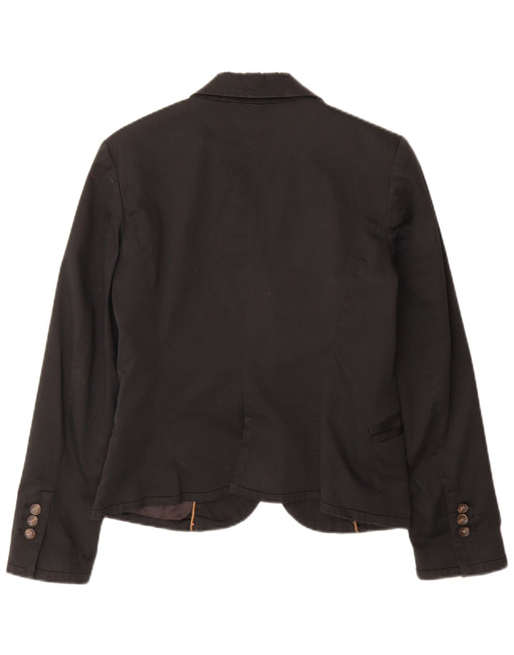 Zara Womens 2 Button Blazer Jacket UK 14 Large Black Cotton