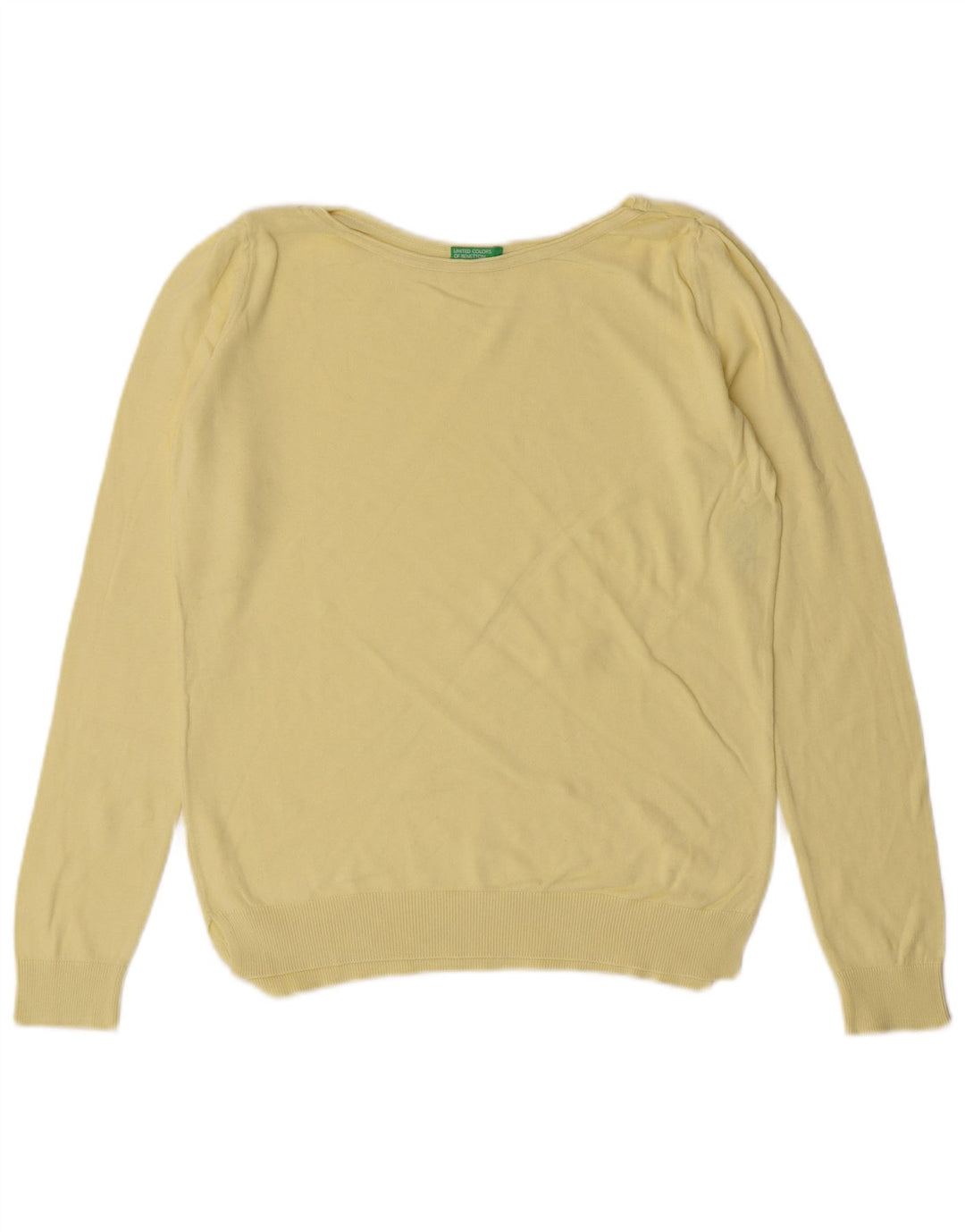 Benetton Womens Boat Neck Jumper Sweater UK 12 Medium Yellow Cotton Classic