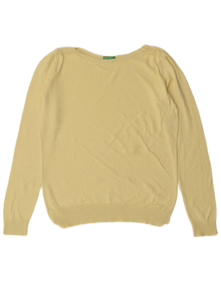 Benetton Womens Boat Neck Jumper Sweater UK 12 Medium Yellow Cotton Classic