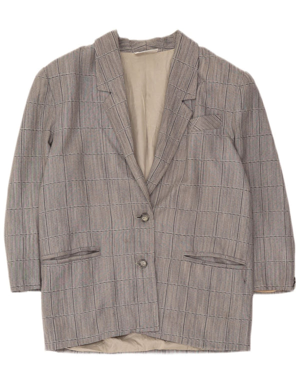 Vintage Womens 3/4 Sleeve 2 Button Blazer Jacket UK 14 Medium Grey Check