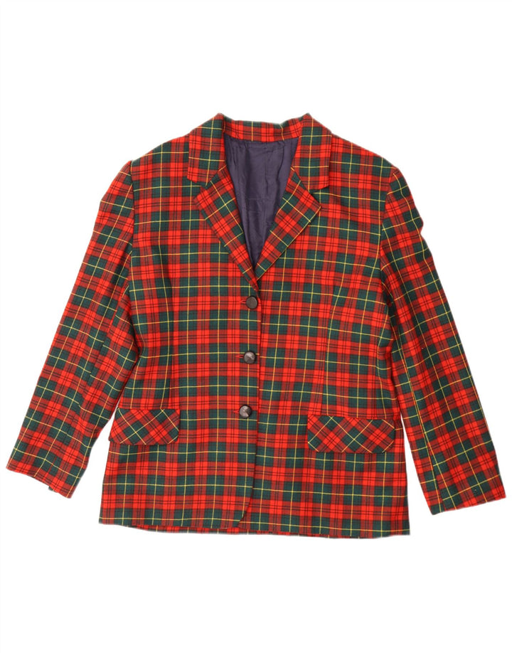 Vintage Womens 3 Button Blazer Jacket IT 46 Large Red Check Virgin Wool