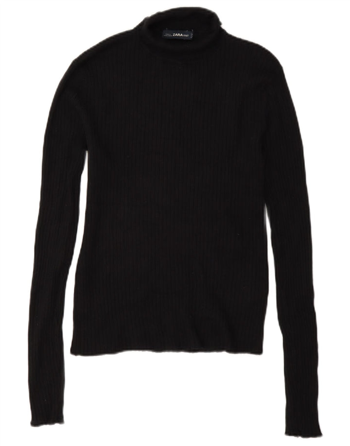 Zara Womens Roll Neck Blouse Top UK 12 Medium Black