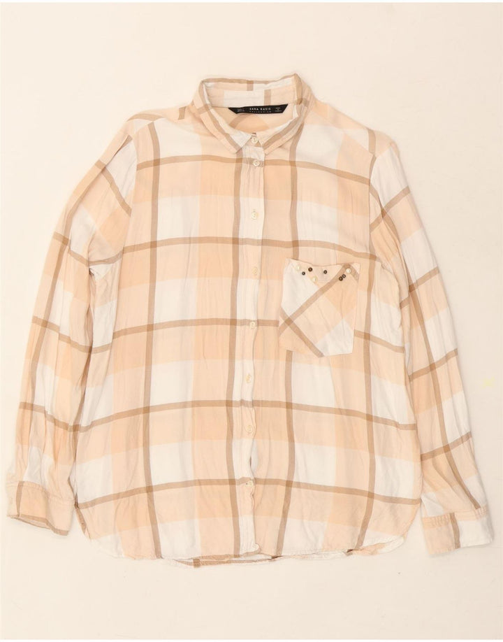 ZARA Womens Shirt UK 16 Large Beige Check Vintage Zara and Second-Hand Zara from Messina Hembry 