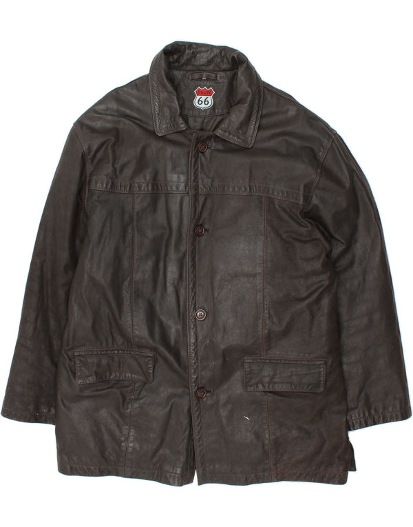 ROUTE 66 Mens Leather Coat UK 46 3XL Black Leather