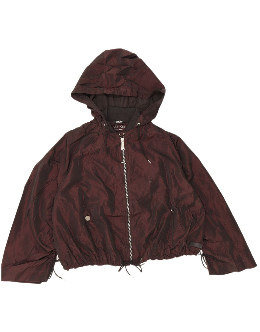 CALVIN KLEIN Womens Oversized Hooded Bomber Jacket UK 14 Medium Burgundy
