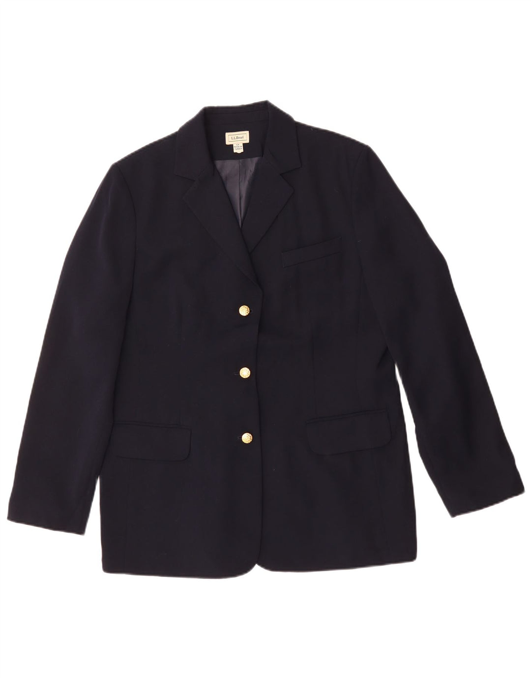 L.L.Bean Womens Regular Fit Blazer Jacket US 14 XL Navy Blue Polyester