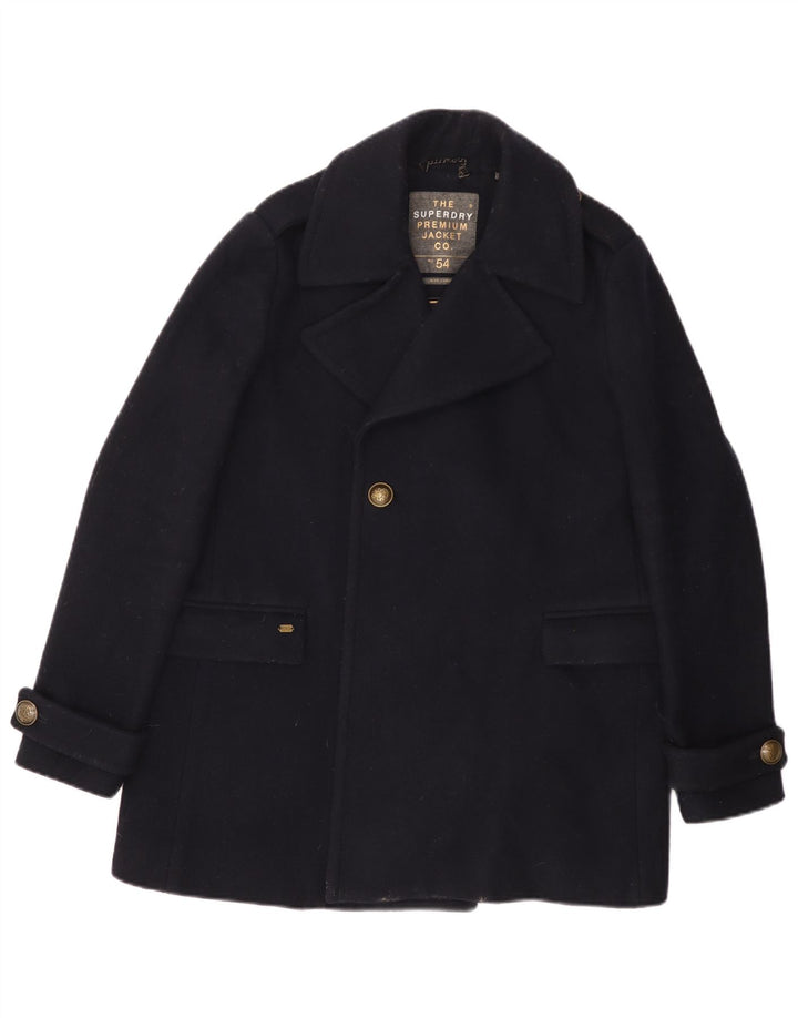Superdry Mens Pea Coat UK 40 Large Navy Blue Wool