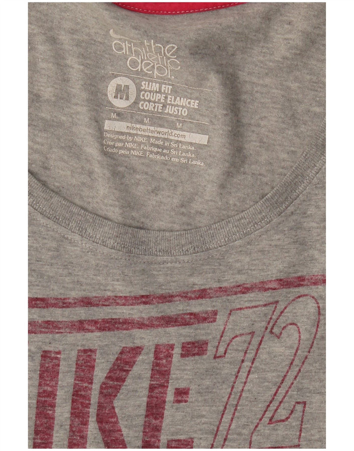 NIKE Womens Slim Fit Graphic T-Shirt Top UK 12 Medium Grey Flecked