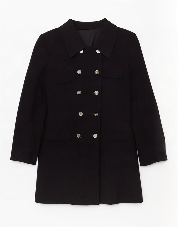 Vintage Womens Double Breasted Coat EU 40 Medium Navy Blue Polyester