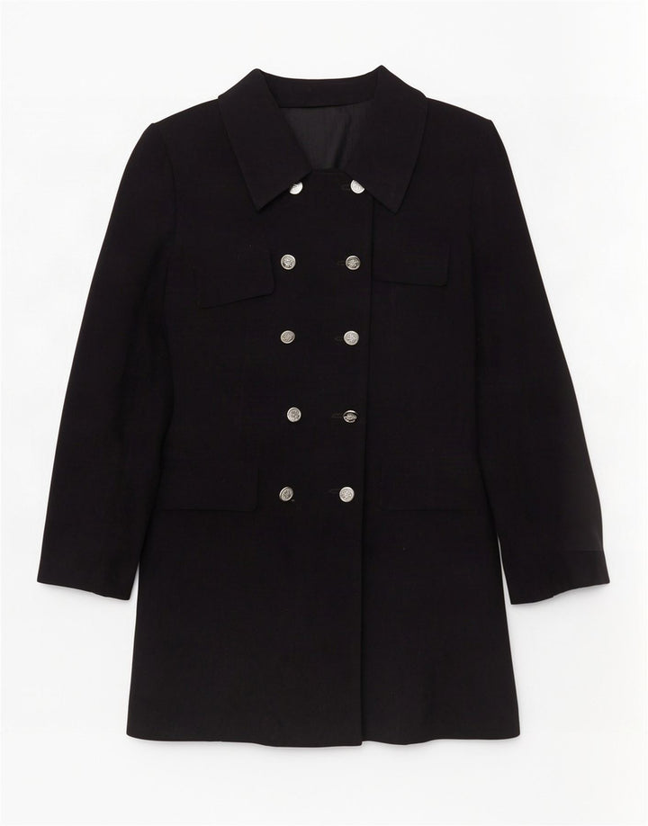 Vintage Womens Double Breasted Coat EU 40 Medium Navy Blue Polyester