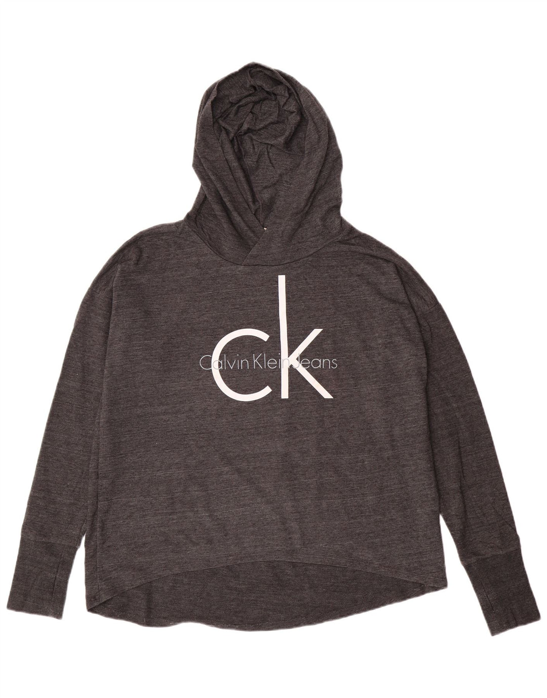 CALVIN KLEIN JEANS Womens Graphic Hoodie Jumper UK 14 Medium Grey