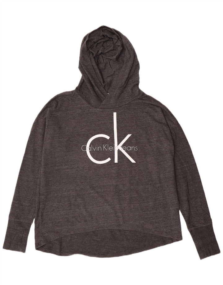 CALVIN KLEIN JEANS Womens Graphic Hoodie Jumper UK 14 Medium Grey