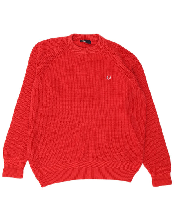 Fred Perry Mens Crew Neck Jumper Sweater XL Red Cotton